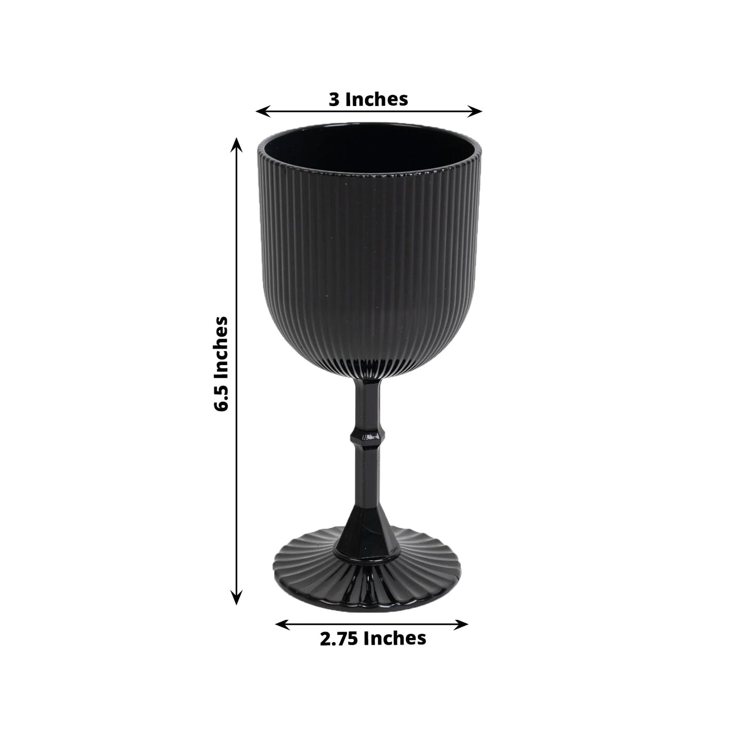 12-Pack Plastic Goblets Black Vintage Ribbed Pattern - Reusable Shatterproof Glassware 9oz