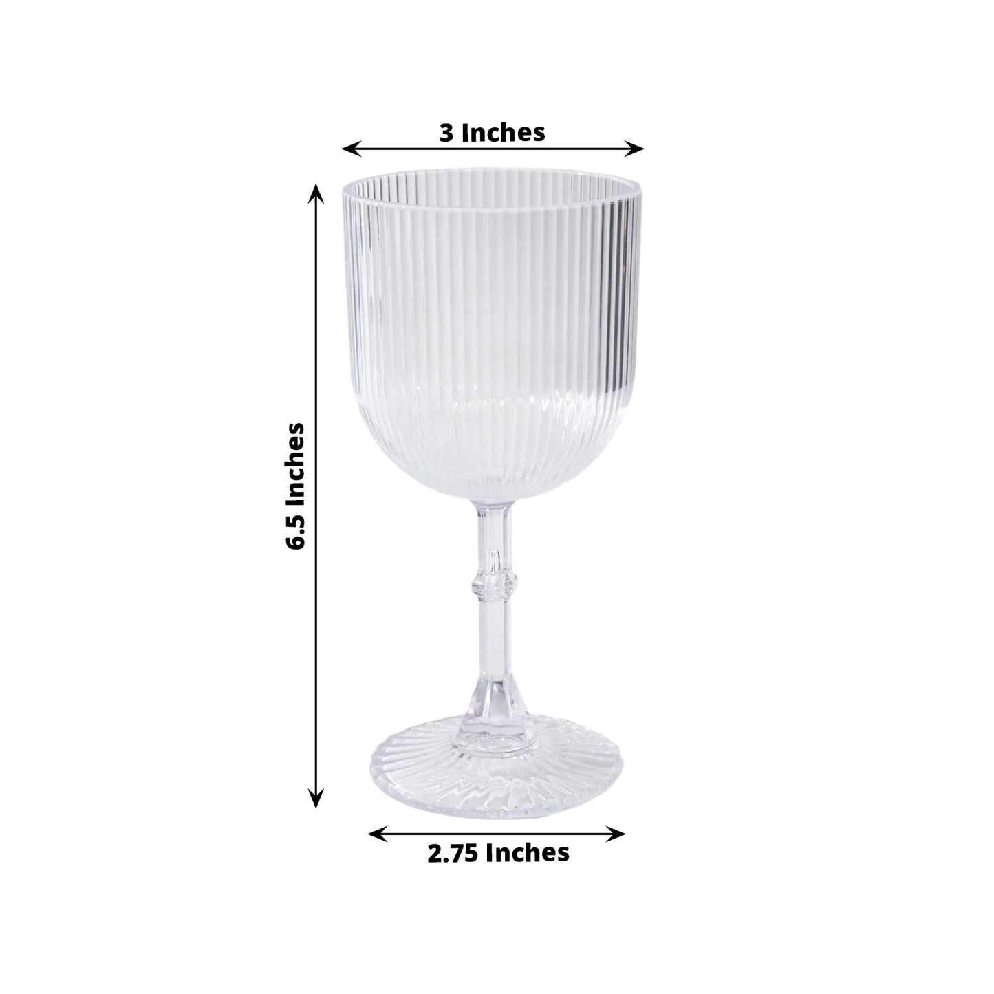 Clear ribbed reusable plastic wine goblet, 9oz vintage drinking glass.