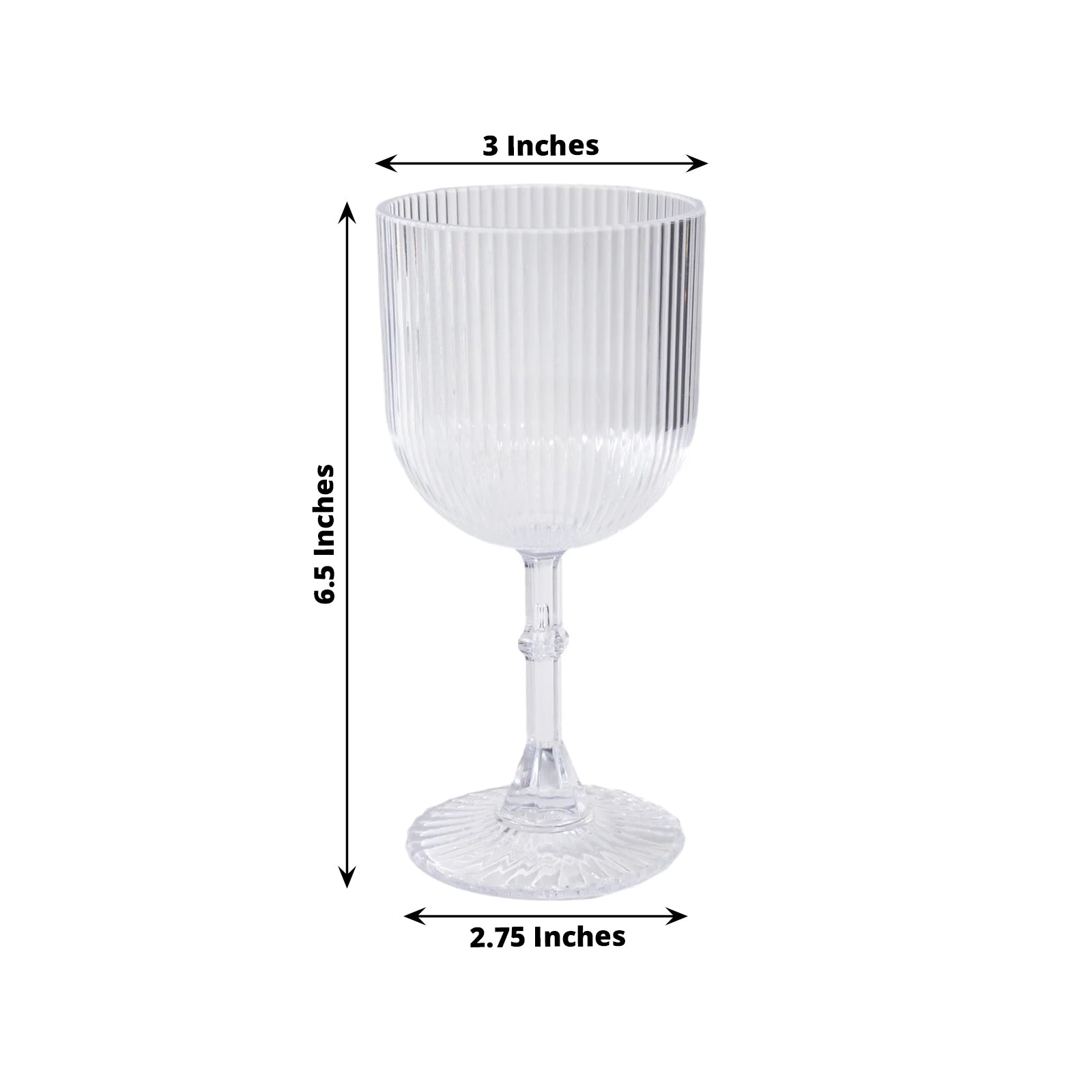 Clear ribbed reusable plastic wine goblet, 9oz vintage drinking glass.