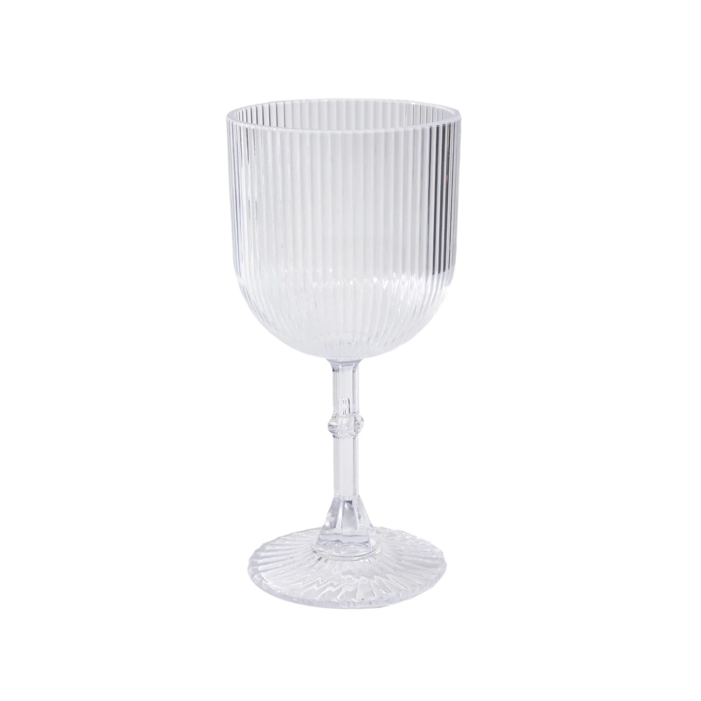 Clear ribbed shatterproof wine goblet, 9oz, vintage style.