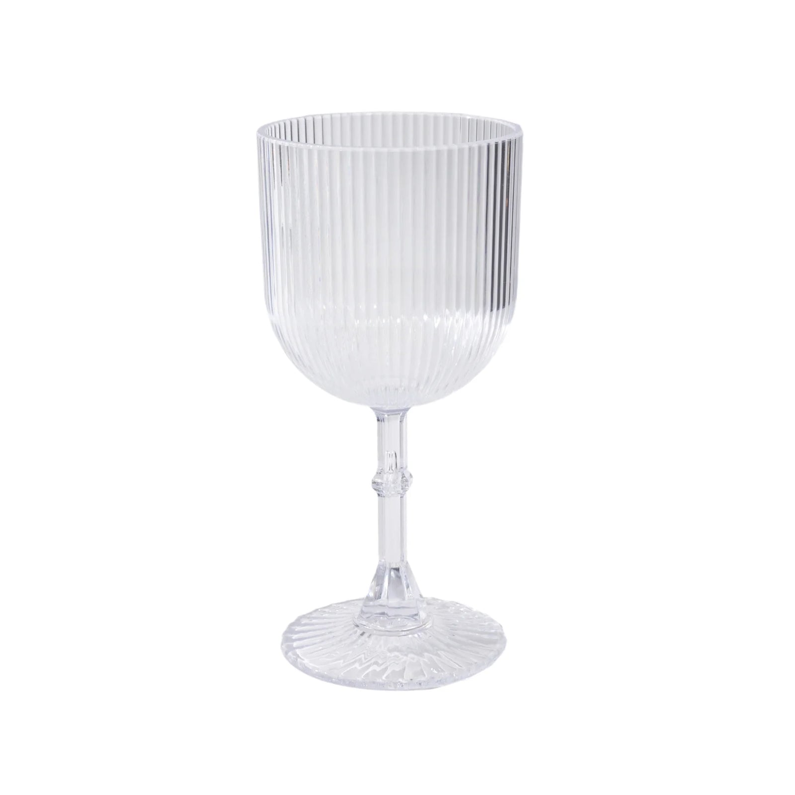 Clear ribbed shatterproof wine goblet, 9oz, vintage style.