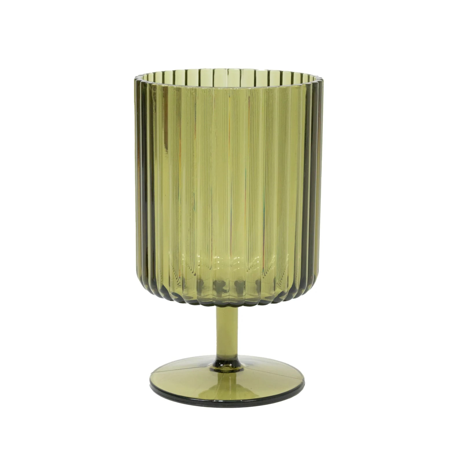 Dusty sage green vintage ribbed short stem goblet, 12oz reusable wine glass.