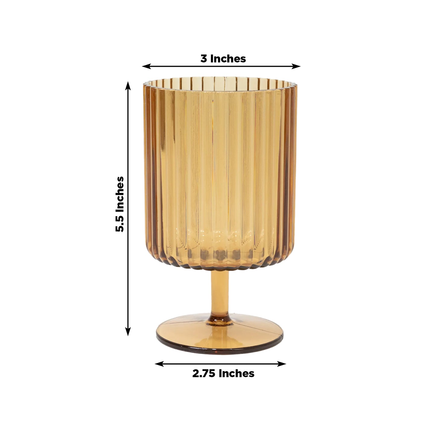 Amber gold vintage ribbed plastic goblet, short stem, 12oz reusable wine glass.