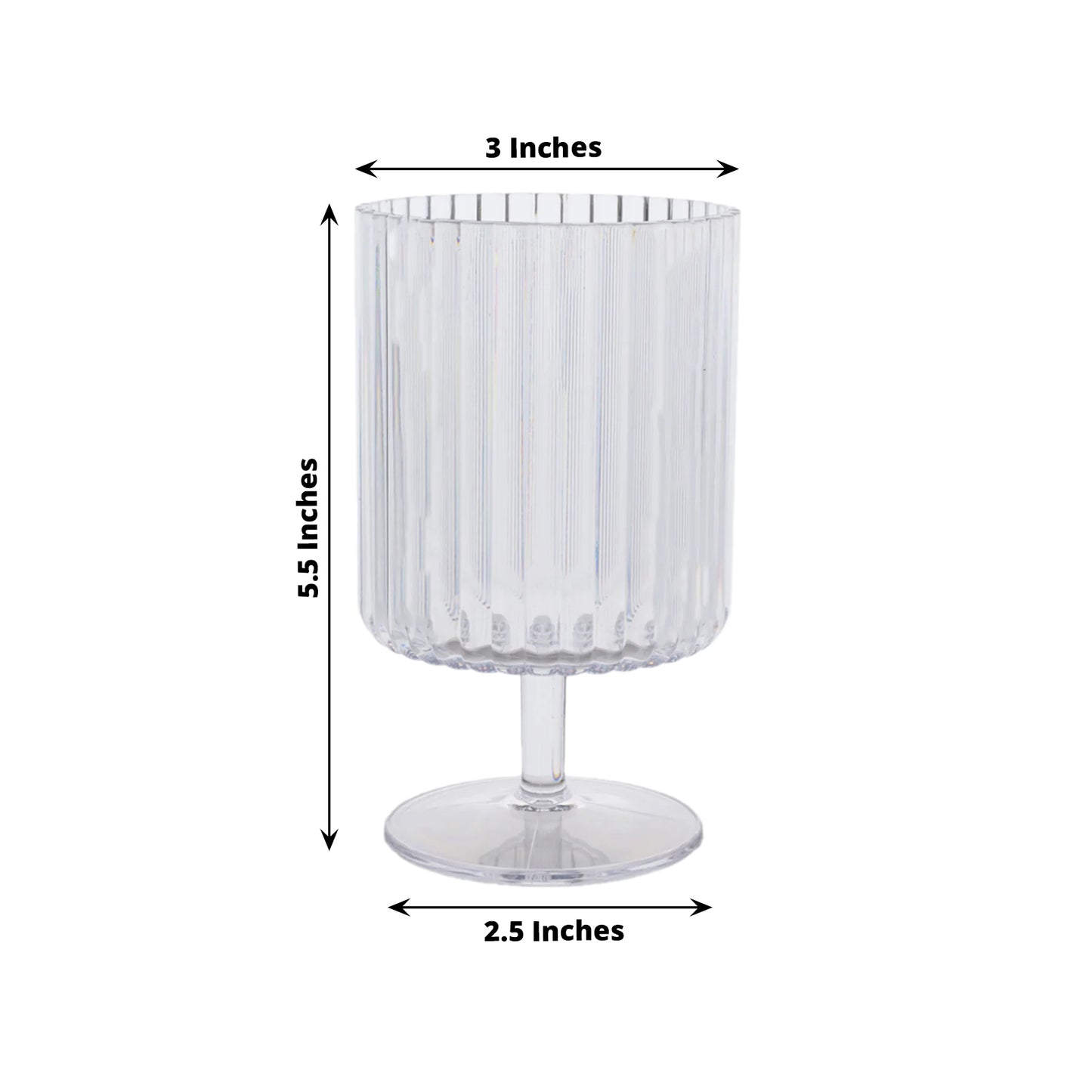 6 Pack Clear Reusable Plastic Wine Goblets with Vintage Ribbed Pattern, 12oz Short Stemmed Shatterproof Water Goblet Cocktail Glasses - 5.5"