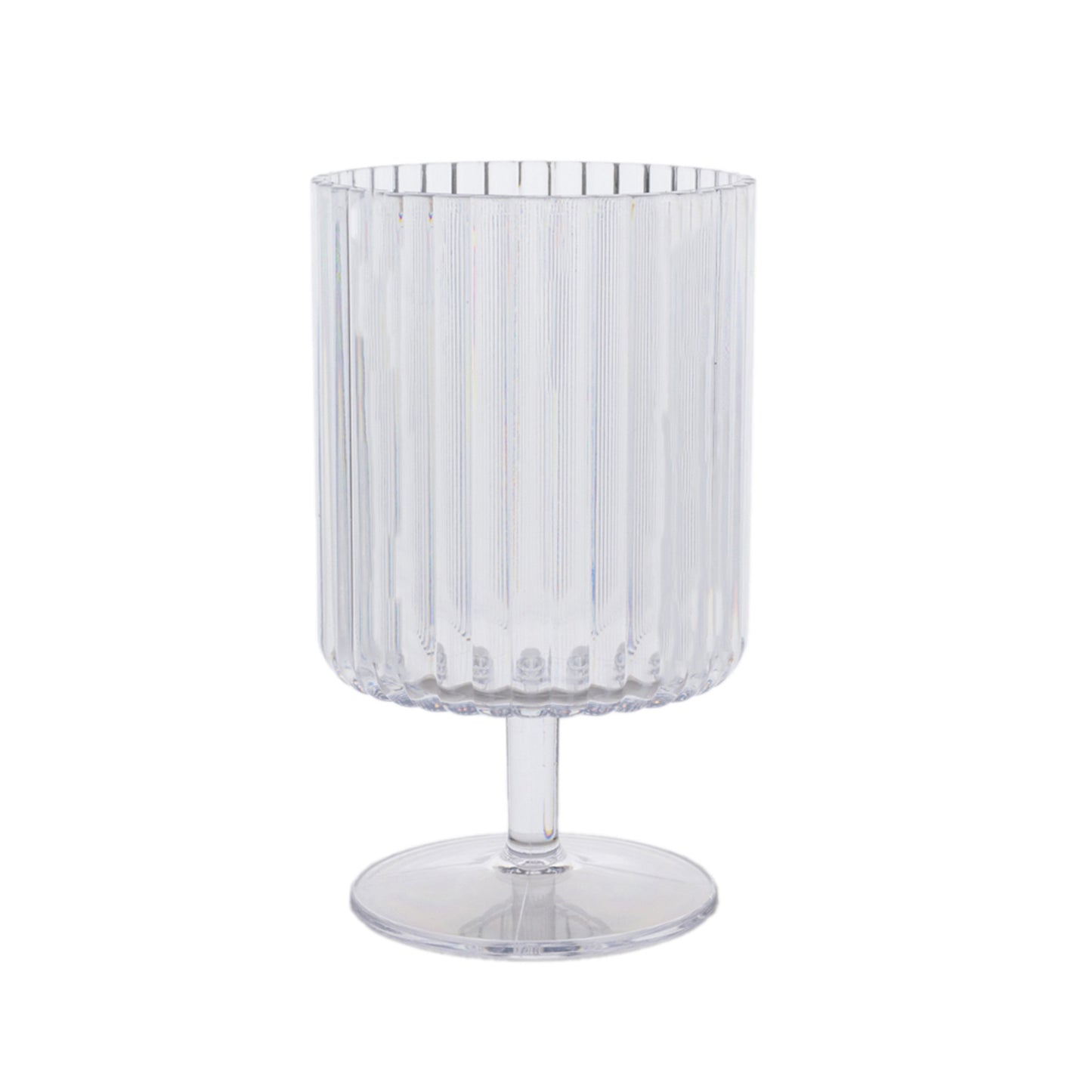 12 Pack Clear Reusable Plastic Wine Goblets with Vintage Ribbed Pattern, 12oz Short Stemmed Shatterproof Water Goblet Cocktail Glasses - 5.5"
