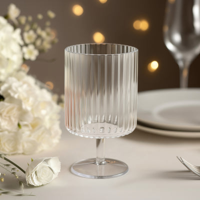 Clear Ribbed Plastic Wine Glasses 12oz