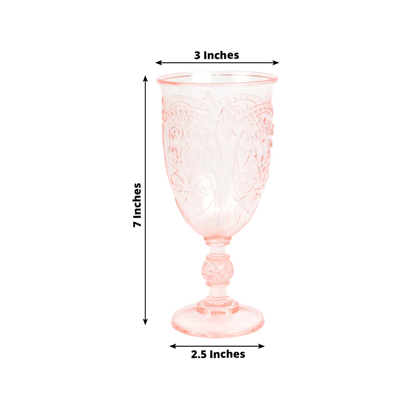 24-Pack Plastic Wine Glasses 10oz – Transparent Blush Vintage Goblets with Retro Embossed Design, Elegant Drinkware - 7" Tall