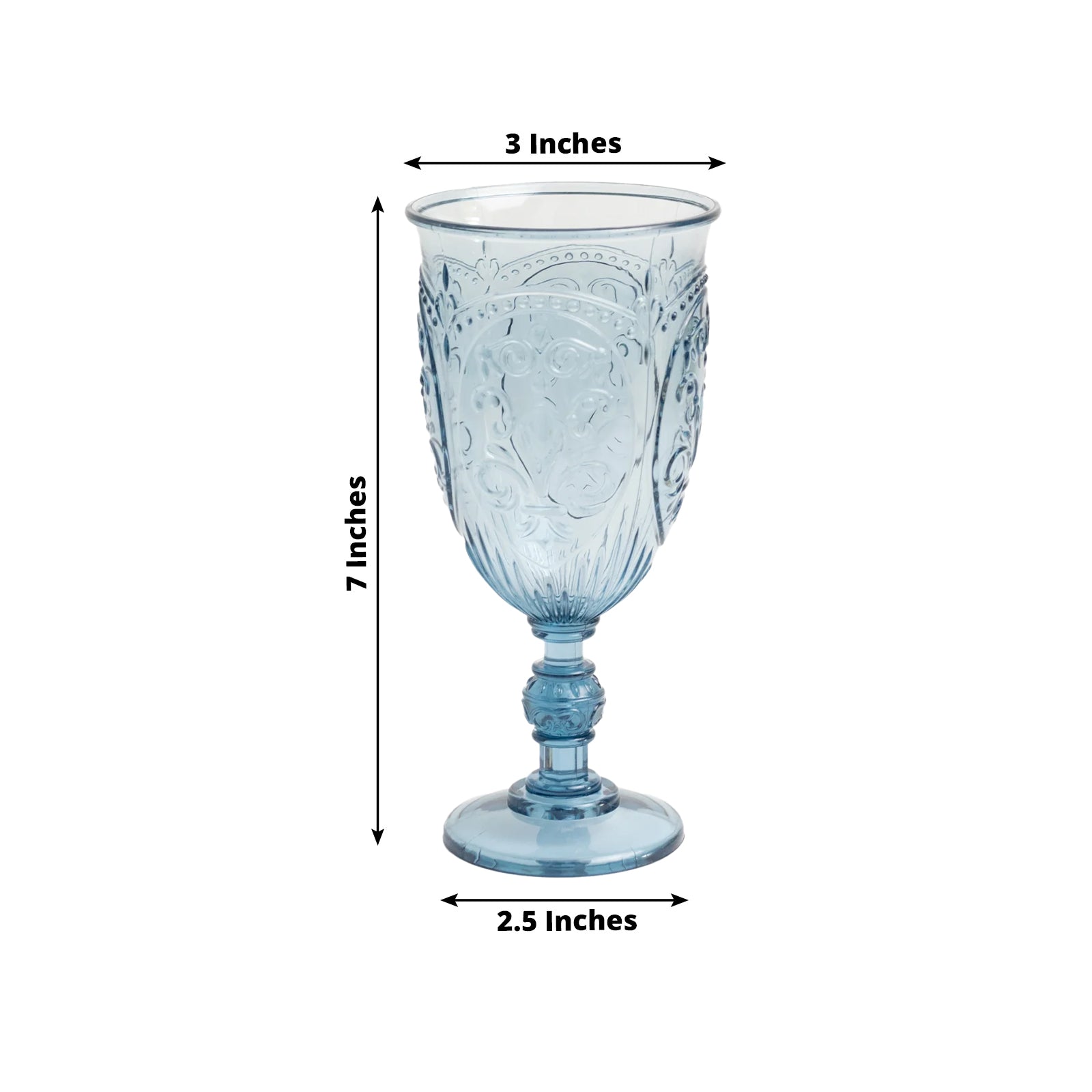 Transparent dusty blue vintage goblet, 10oz, 7 inches tall.