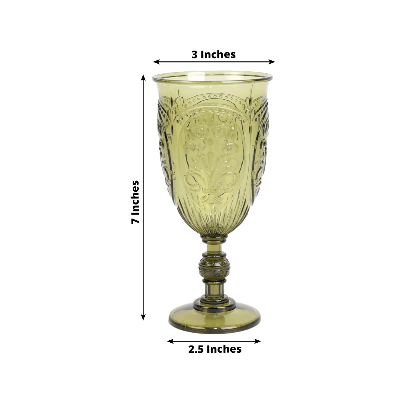 Transparent dusty sage green vintage goblet with embossed design.