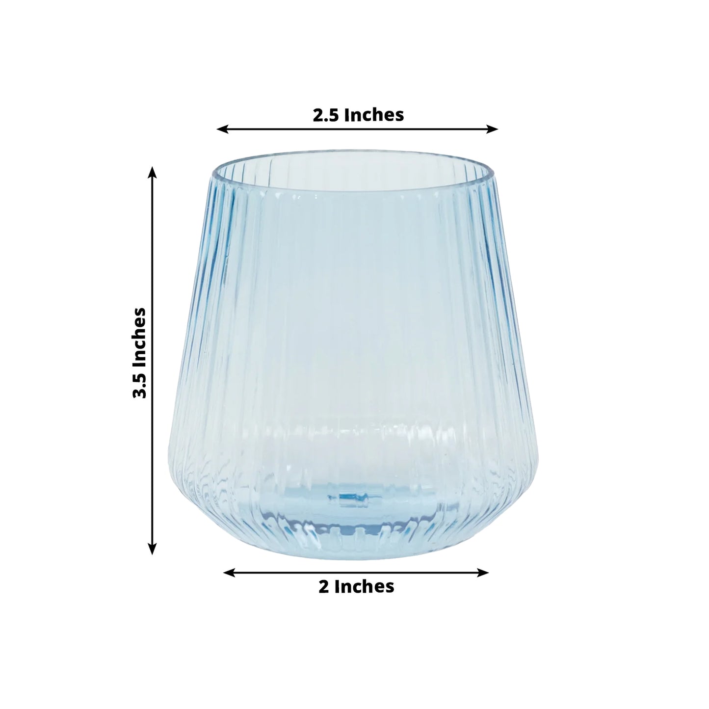 12-Pack Transparent Dusty Blue Plastic Stemless Wine Glasses – 12oz Ribbed Design, Reusable Shatterproof Cocktail Tumblers