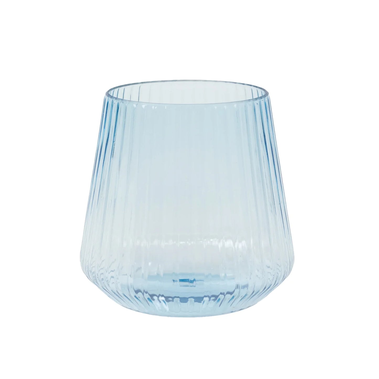 12-Pack Transparent Dusty Blue Plastic Stemless Wine Glasses – 12oz Ribbed Design, Reusable Shatterproof Cocktail Tumblers