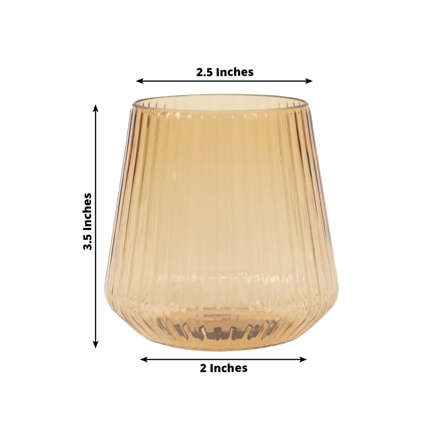 12-Pack Amber Gold Plastic Stemless Wine Glasses – 12oz Ribbed Design, Reusable Shatterproof Cocktail Tumblers