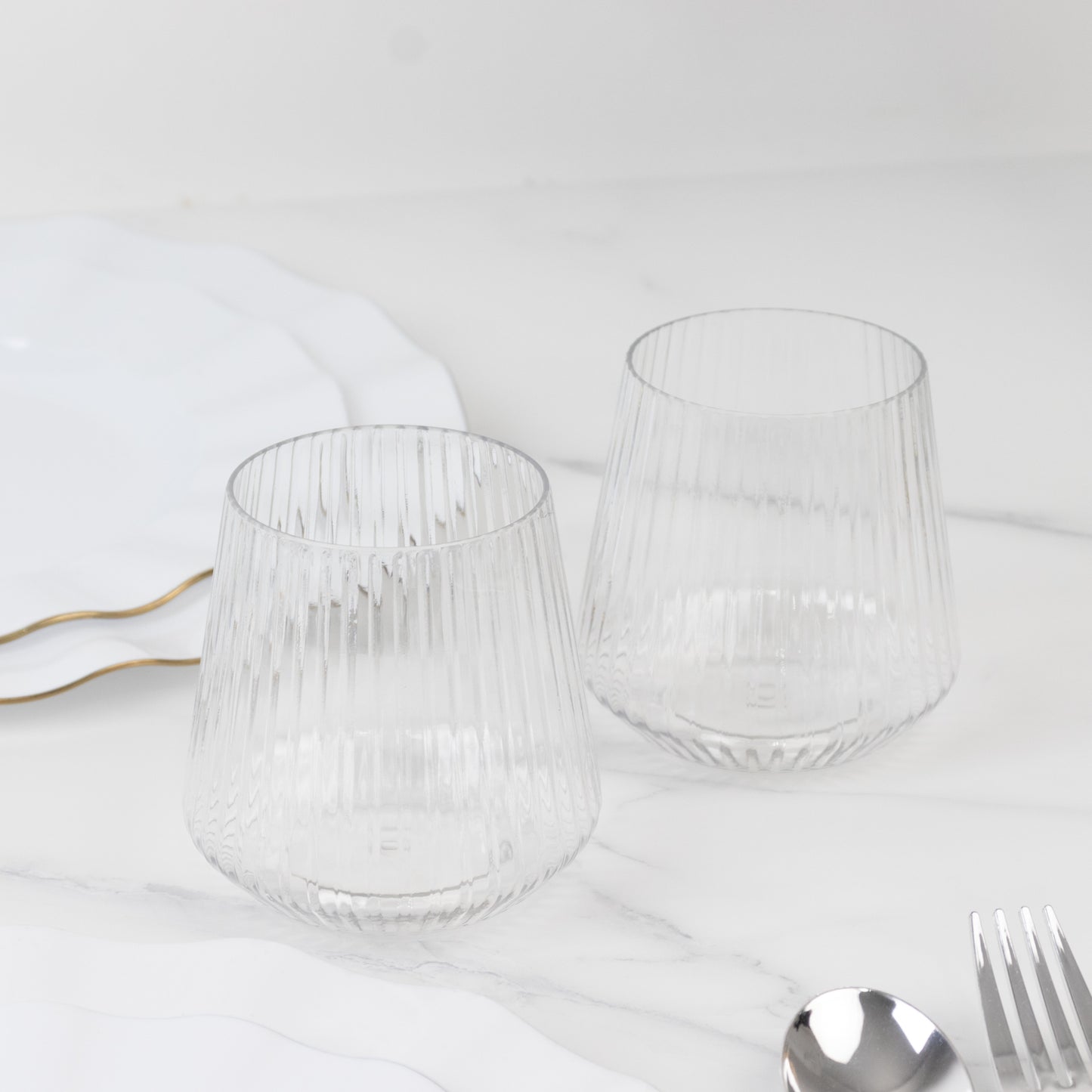 12-Pack Clear Plastic Stemless Wine Glasses – 12oz Ribbed Design, Reusable Shatterproof Cocktail Tumblers