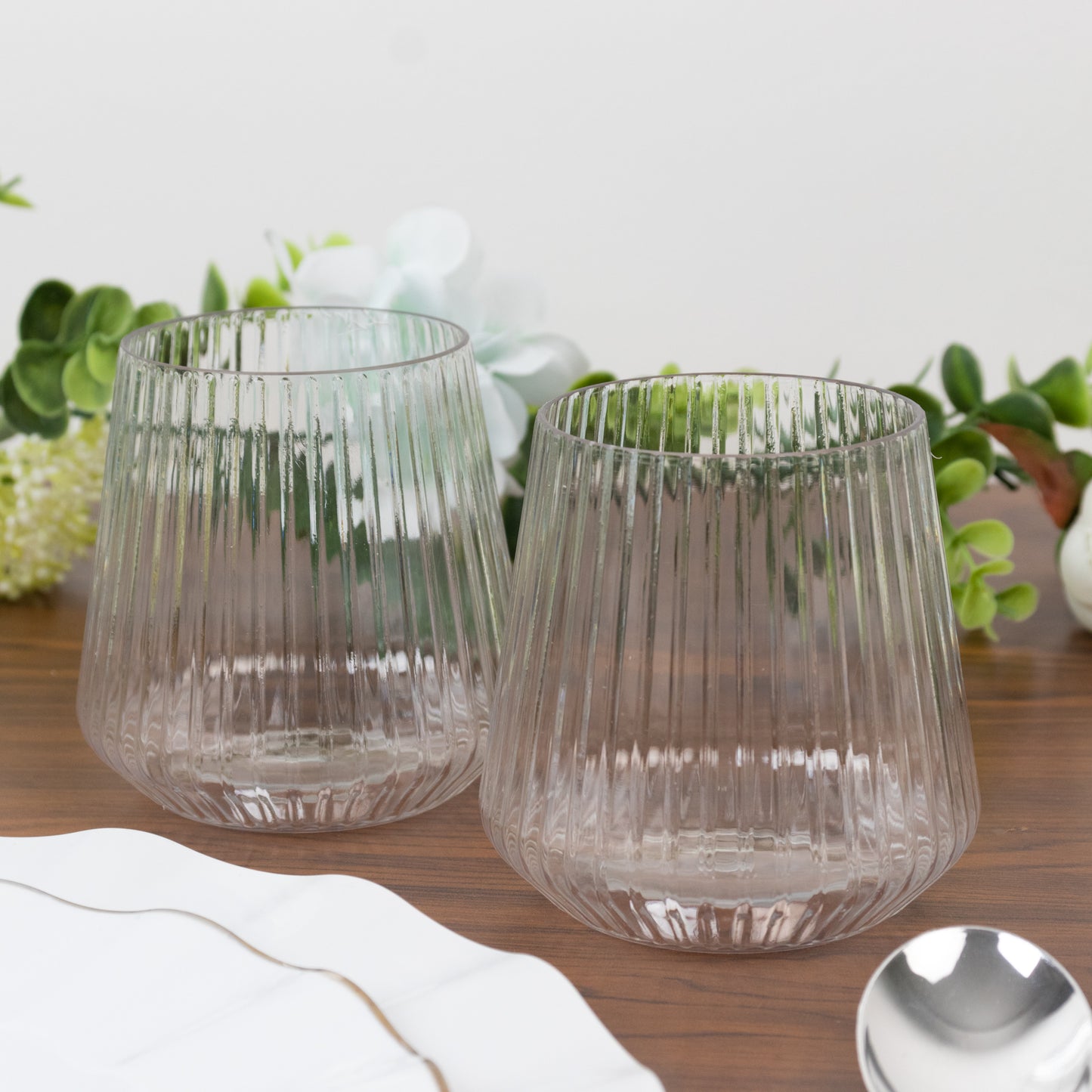 12-Pack Clear Plastic Stemless Wine Glasses – 12oz Ribbed Design, Reusable Shatterproof Cocktail Tumblers