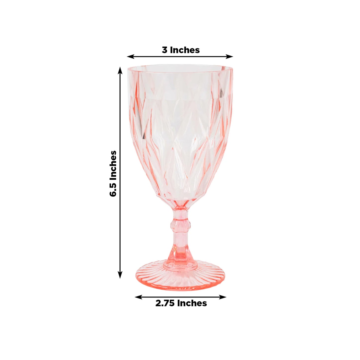 Blush vintage diamond cut plastic goblet, 11oz reusable wine glass.