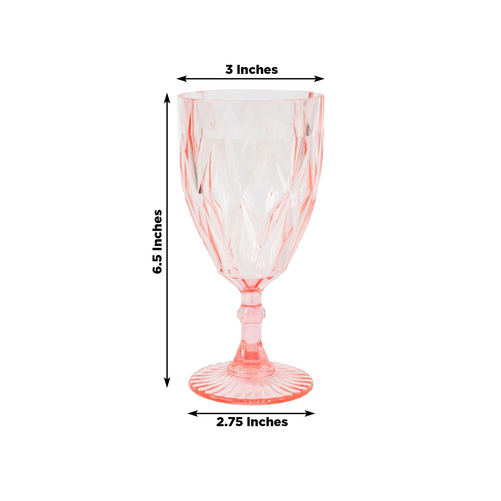 Blush vintage diamond cut plastic goblet, 11oz reusable wine glass.