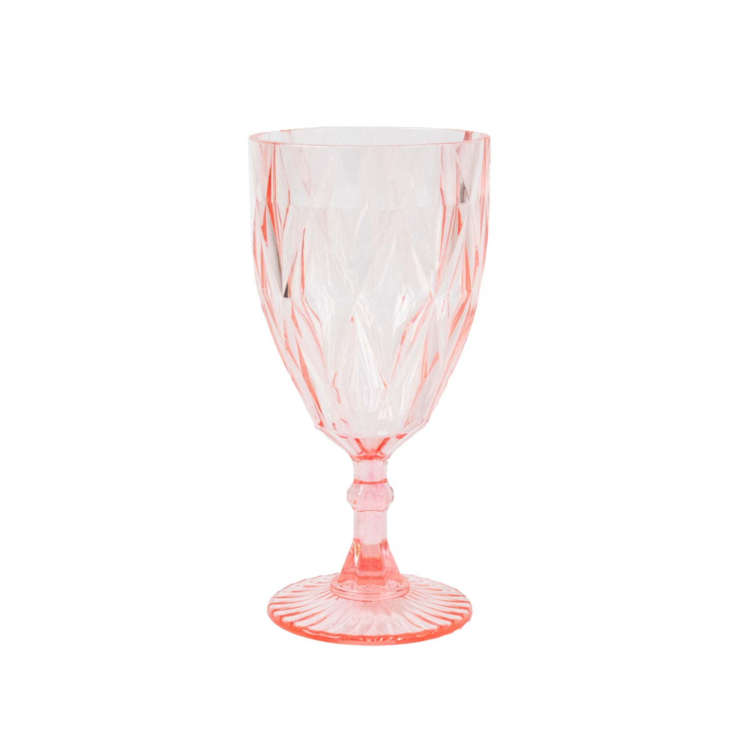 Blush vintage diamond cut plastic goblet, 11oz reusable wine and beverage glass.
