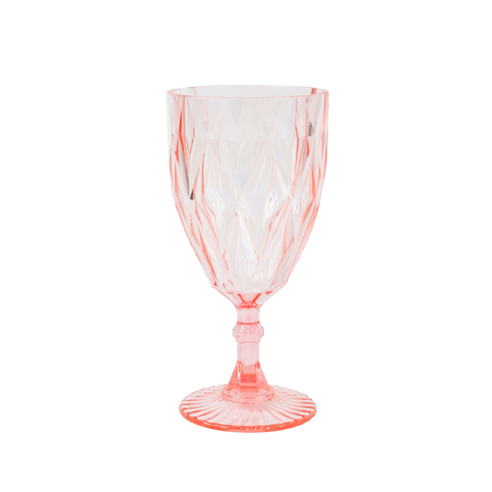 Blush vintage diamond cut plastic goblet, 11oz reusable wine and beverage glass.