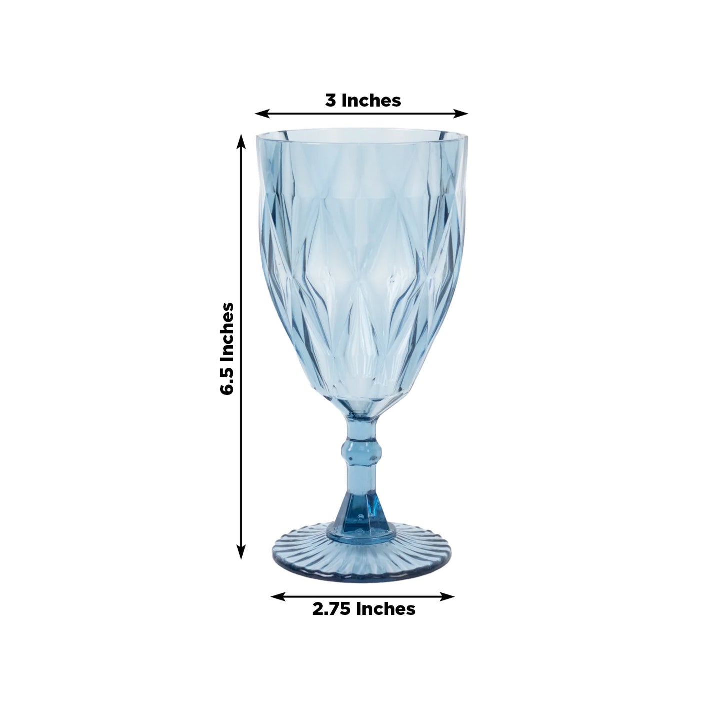 Dusty blue vintage diamond cut plastic goblet, 11oz reusable wine glass.