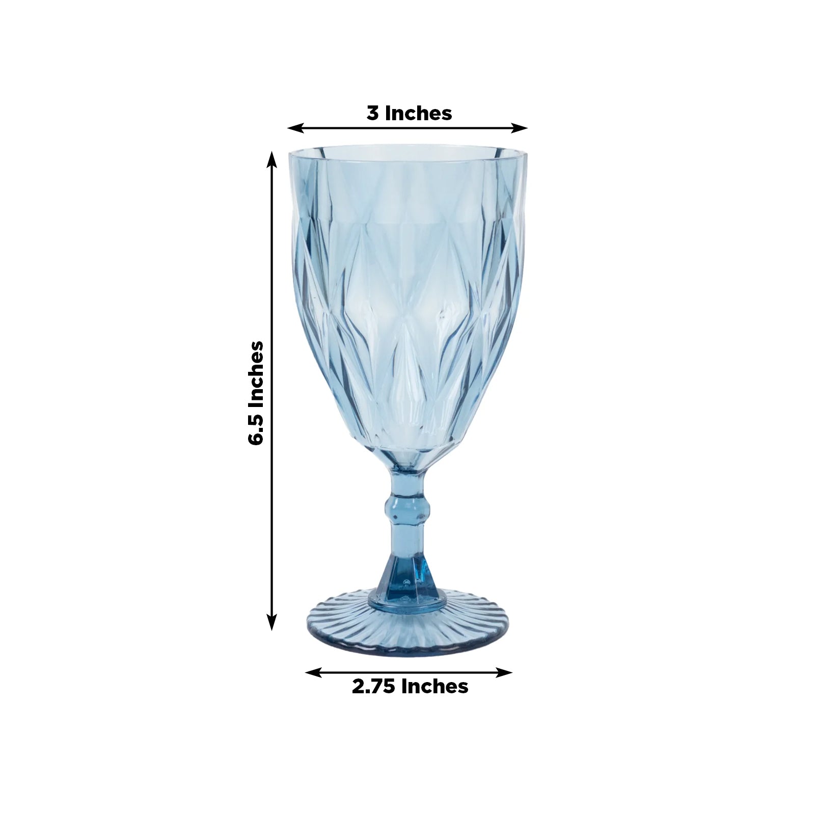 Dusty blue vintage diamond cut plastic goblet, 11oz reusable wine glass.