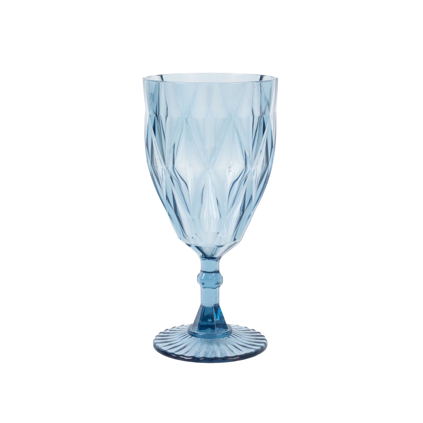 Dusty blue vintage diamond cut plastic goblet, 11oz reusable wine glass.