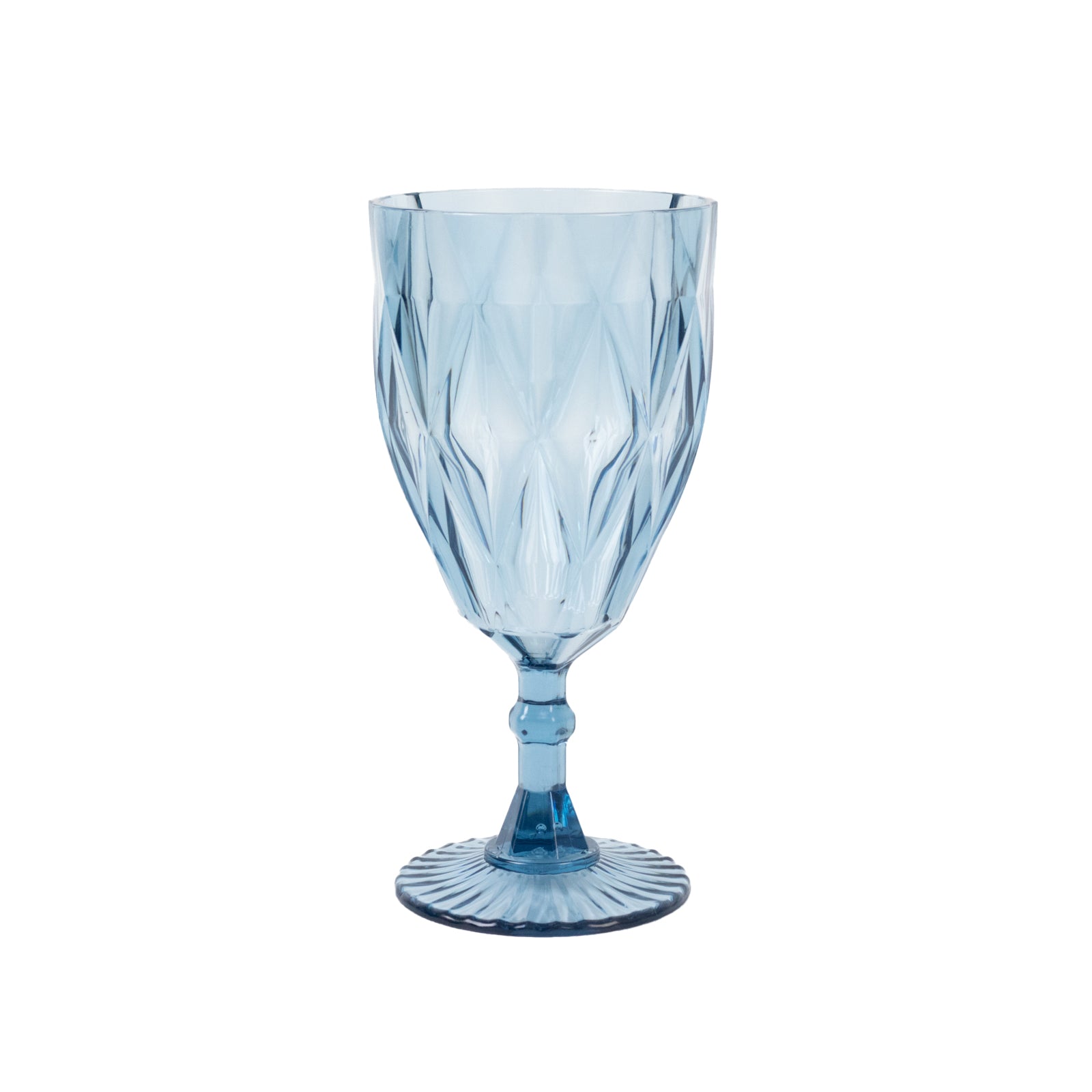 Dusty blue vintage diamond cut plastic goblet, 11oz reusable wine glass.
