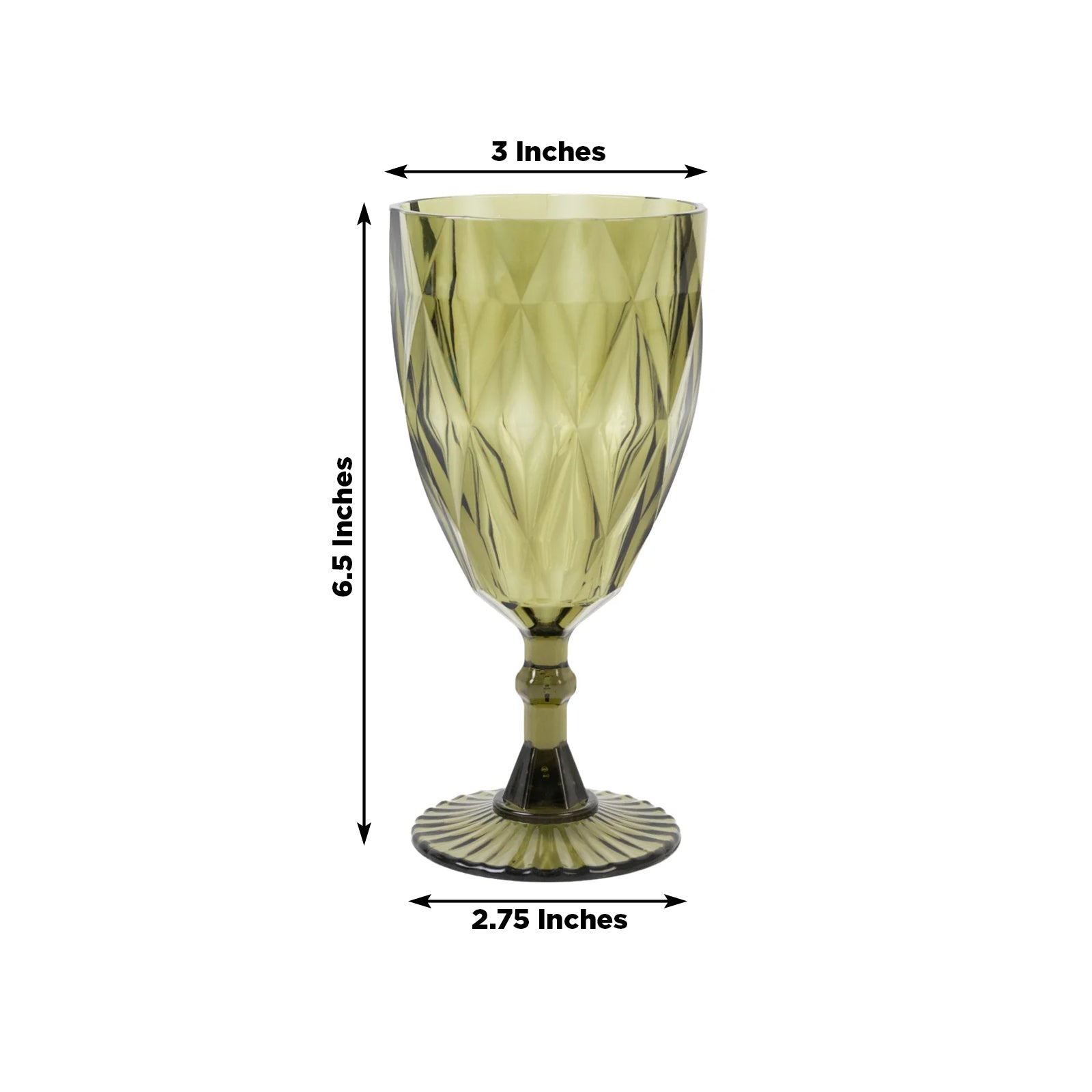 Dusty sage green diamond cut plastic goblet, 11oz, reusable.