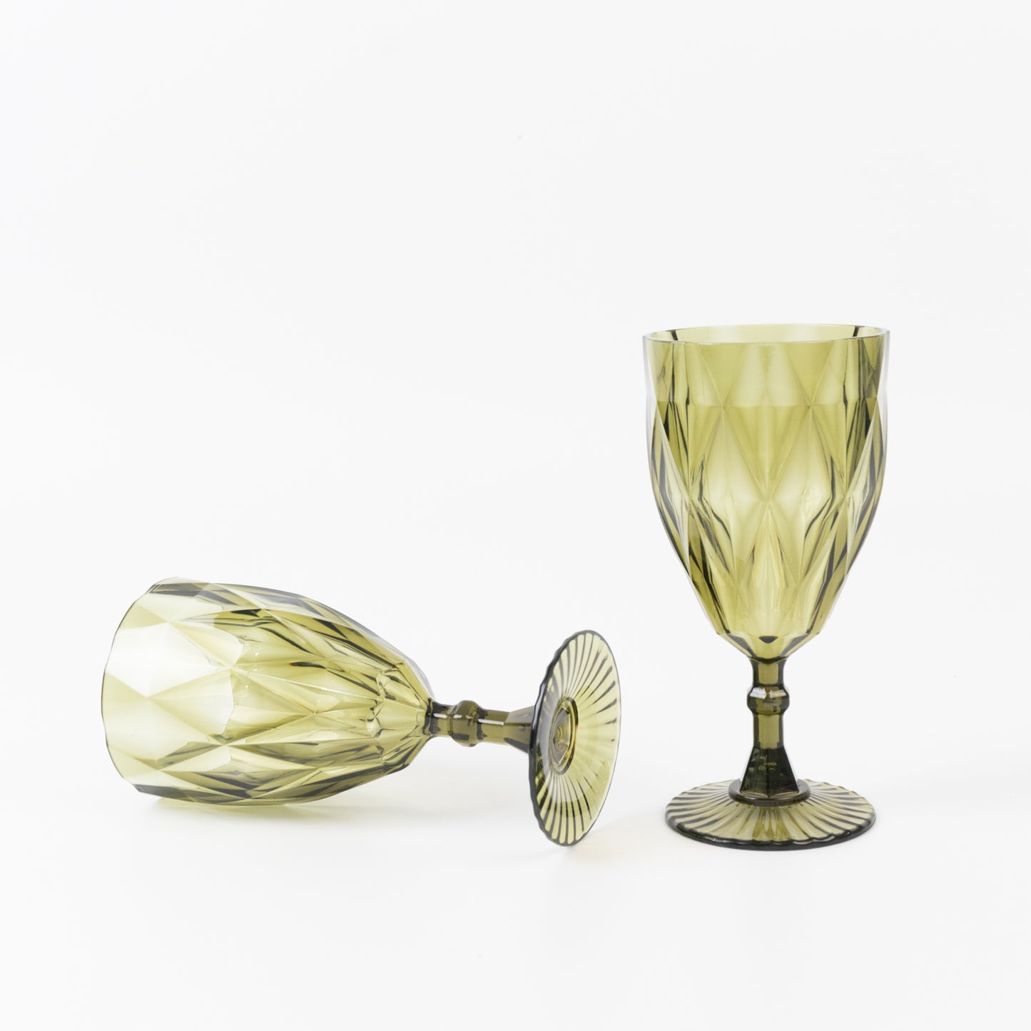 Dusty sage green vintage diamond cut plastic goblets, 12 pack.