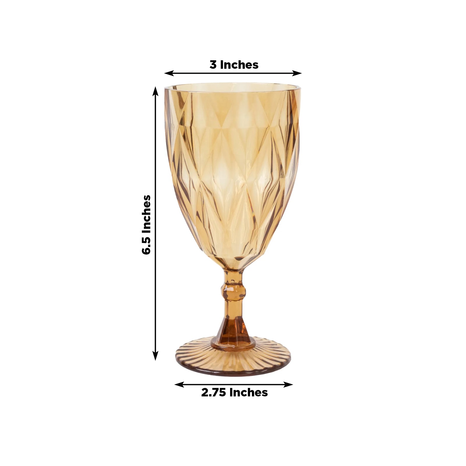 Amber gold vintage diamond cut plastic goblet, 11oz reusable wine glass.