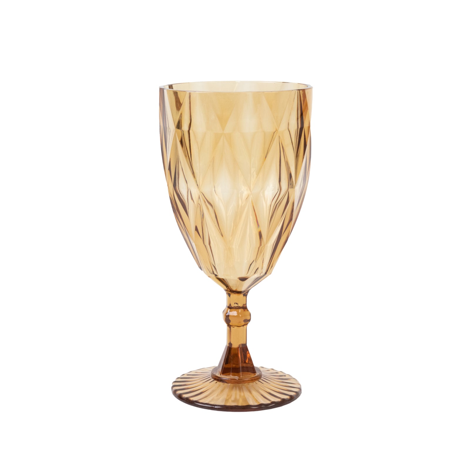 Amber gold vintage diamond cut plastic goblet, 11oz reusable wine glass.