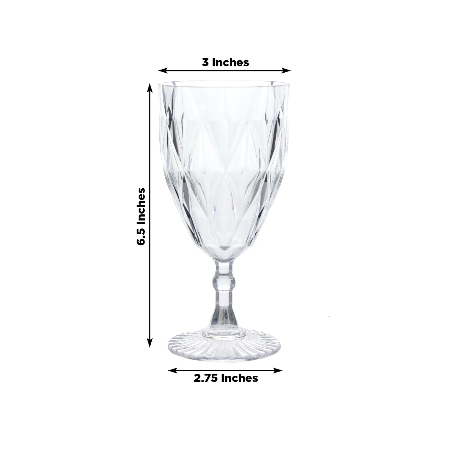 Clear vintage diamond cut plastic goblet for wine and beverages.