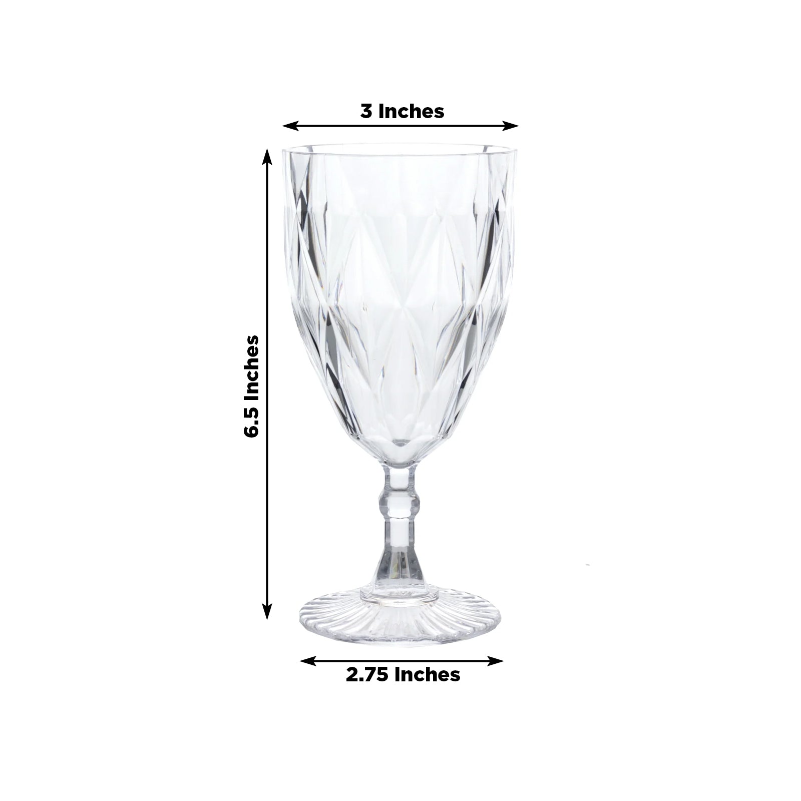 Clear vintage diamond cut plastic goblet for wine and beverages.
