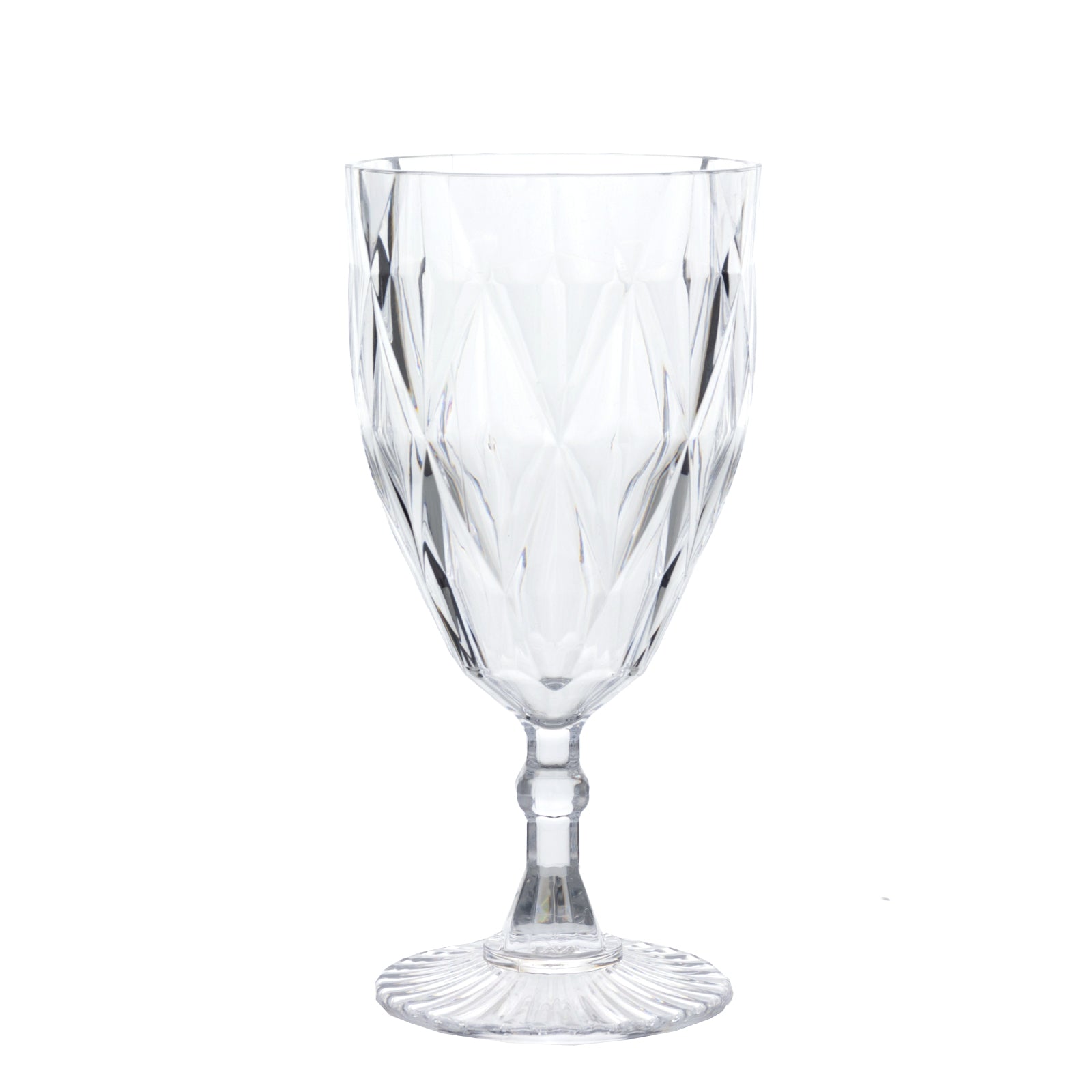 Clear vintage diamond cut plastic goblet, 11oz reusable wine glass.