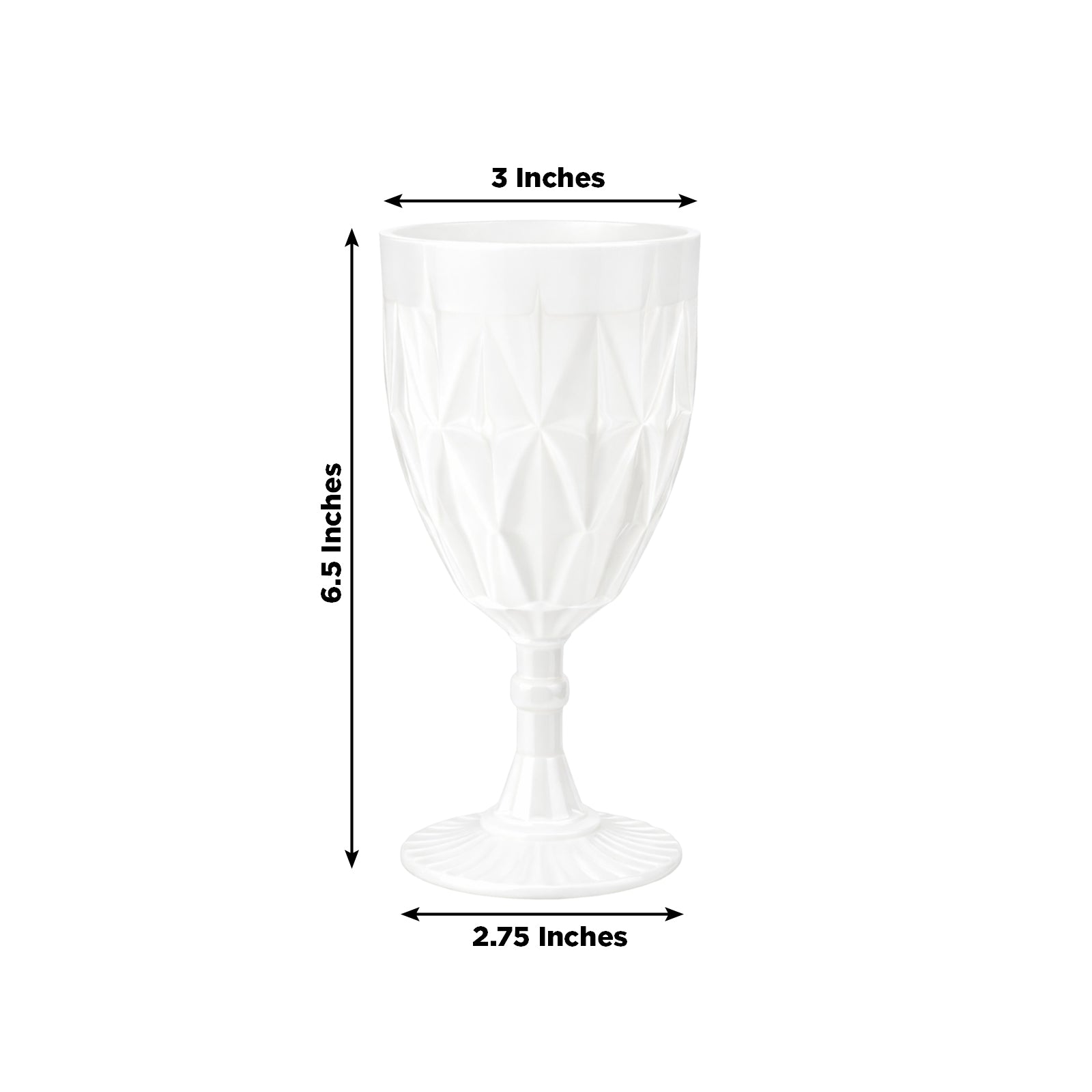 Pearl white vintage diamond cut plastic goblet, 11oz reusable wine glass.