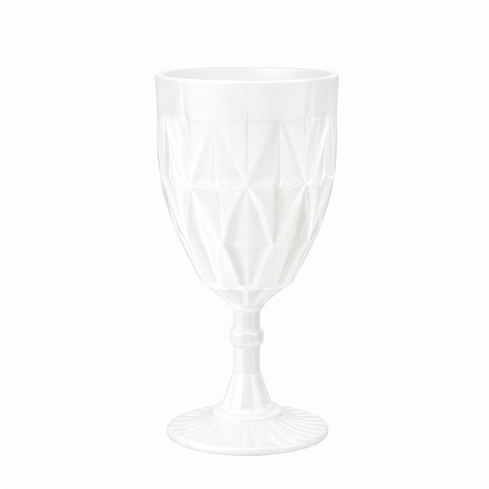 Pearl white vintage diamond cut plastic goblet, 11oz reusable wine glass.