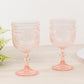 12 Pack Vintage Plastic Wine Goblets – 15oz Reusable Shatterproof Blush Embossed Floral Pattern Drinkware, Decorative Cups