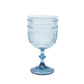 12 Pack Vintage Plastic Wine Goblets – 15oz Reusable Shatterproof Dusty Blue Embossed Floral Pattern Drinkware, Decorative Cups