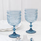 12 Pack Vintage Plastic Wine Goblets – 15oz Reusable Shatterproof Dusty Blue Embossed Floral Pattern Drinkware, Decorative Cups