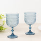 12 Pack Vintage Plastic Wine Goblets – 15oz Reusable Shatterproof Dusty Blue Embossed Floral Pattern Drinkware, Decorative Cups