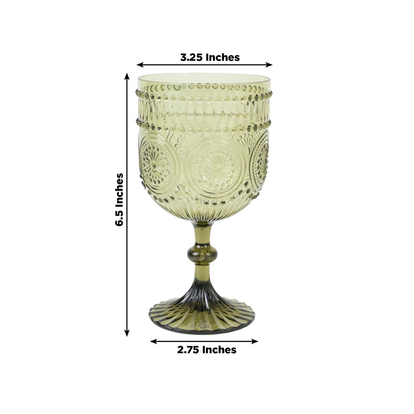 12 Pack Vintage Plastic Wine Goblets – 15oz Reusable Shatterproof Dusty Sage Green Embossed Floral Pattern Drinkware, Decorative Cups