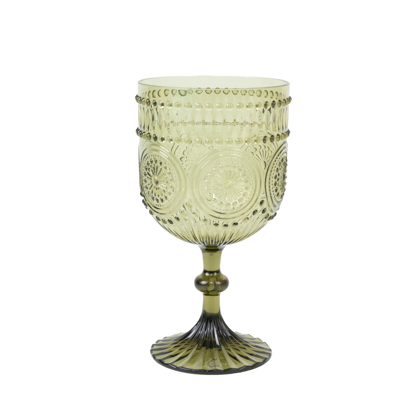 12 Pack Vintage Plastic Wine Goblets – 15oz Reusable Shatterproof Dusty Sage Green Embossed Floral Pattern Drinkware, Decorative Cups