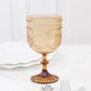 12 Pack Vintage Plastic Wine Goblets – 15oz Reusable Shatterproof Amber Gold Embossed Floral Pattern Drinkware, Decorative Cups