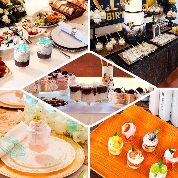 24 Pack | 5oz Clear Mini Ribbed Pedestal Plastic Dessert Cups With Spoons, Disposable Snack Cup Spoon Sets