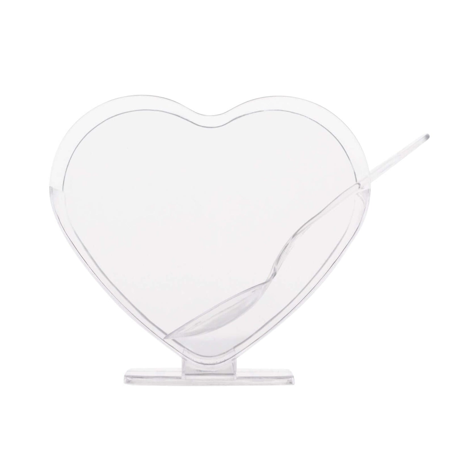 24 Pack | 2oz Mini Clear Disposable Heart-Shaped Pudding Snack Cups with Spoons, Plastic Reusable Dessert Parfait Bowl Sets