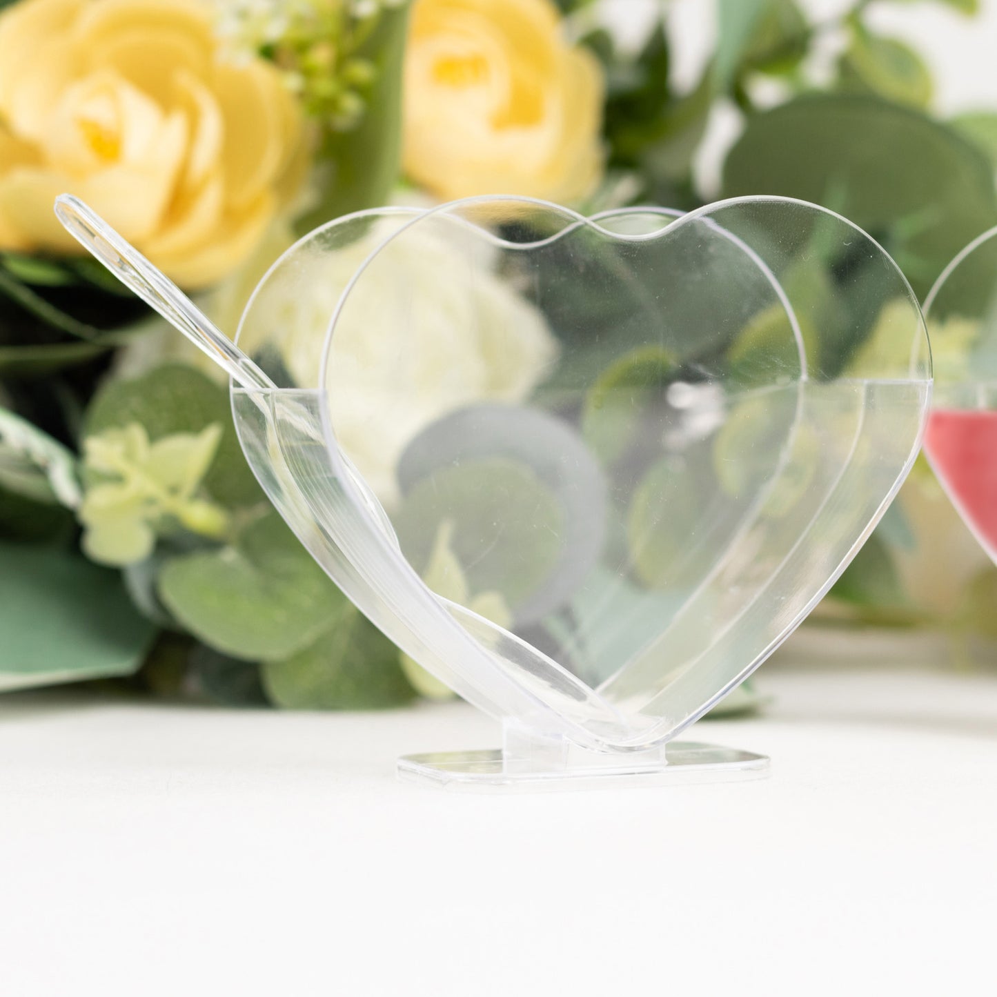 24 Pack | 2oz Mini Clear Disposable Heart-Shaped Pudding Snack Cups with Spoons, Plastic Reusable Dessert Parfait Bowl Sets