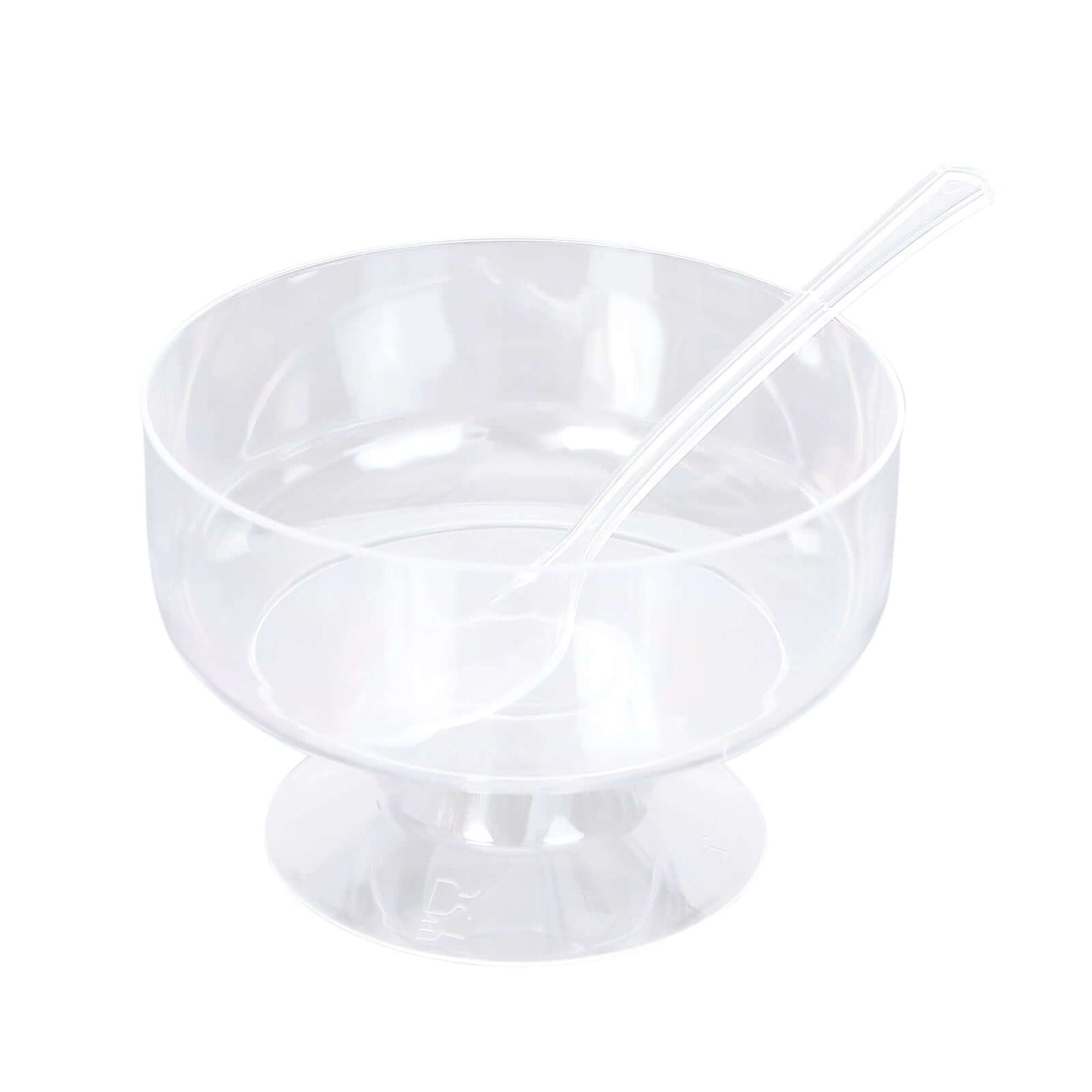 24 Pack | 6oz Crystal Clear Footed Disposable Dessert Cups With Spoons, Plastic Appetizer Parfait Cup With Tasting Spoon Set