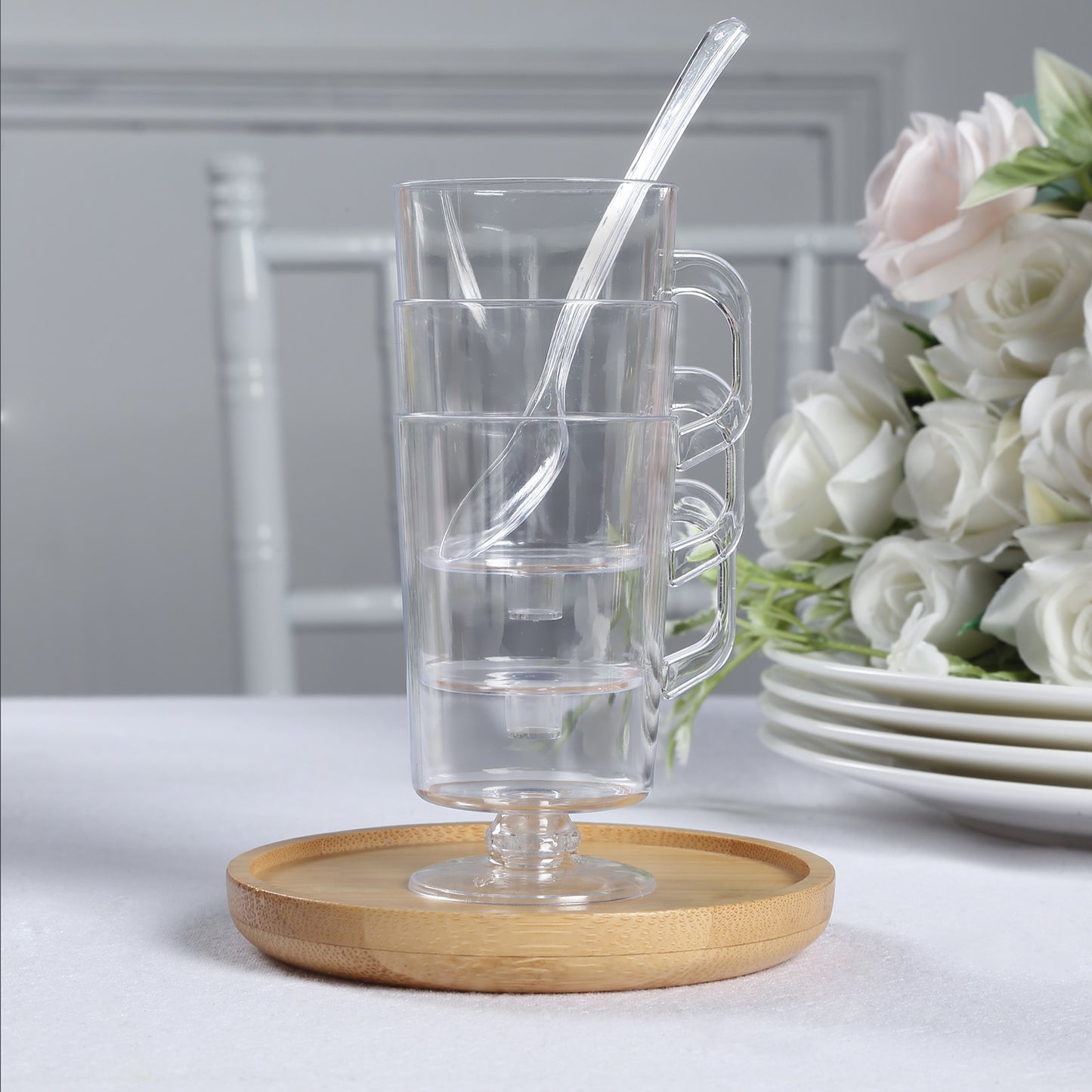 24 Pack | 2oz Clear Disposable Mini Dessert Coffee Cups with Spoons, Plastic Tea Espresso Parfait Cups with Tasting Spoon Set