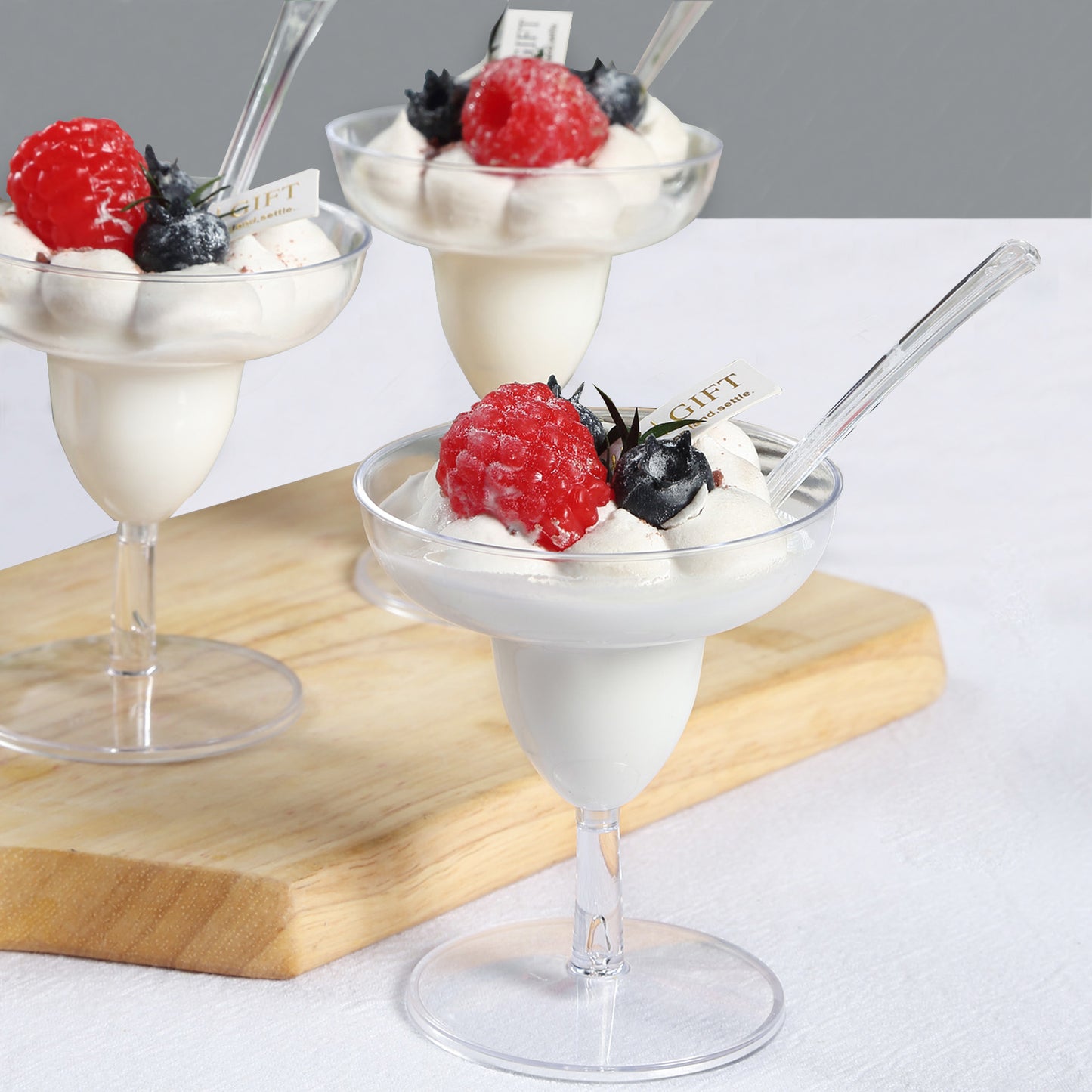 24 Pack | 2oz Crystal Clear Mini Disposable Margarita Glasses With Spoons, Plastic Dessert Appetizer Cup and Spoon Set