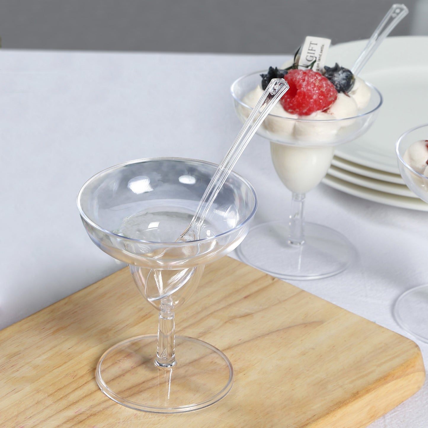 24 Pack | 2oz Crystal Clear Mini Disposable Margarita Glasses With Spoons, Plastic Dessert Appetizer Cup and Spoon Set