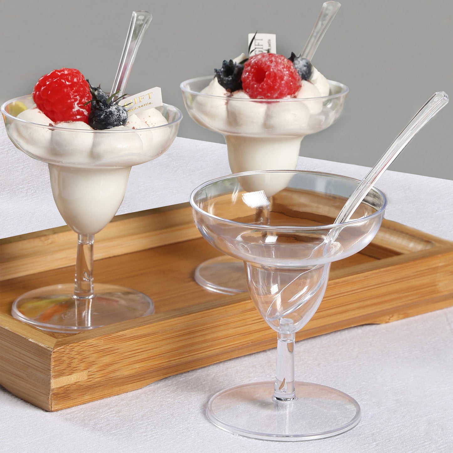 24 Pack | 2oz Crystal Clear Mini Disposable Margarita Glasses With Spoons, Plastic Dessert Appetizer Cup and Spoon Set